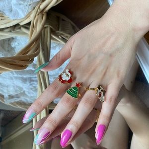 Trendy Christmas Ring Set Christmas Tree Antler for Women Gift Jewelry Christmas
